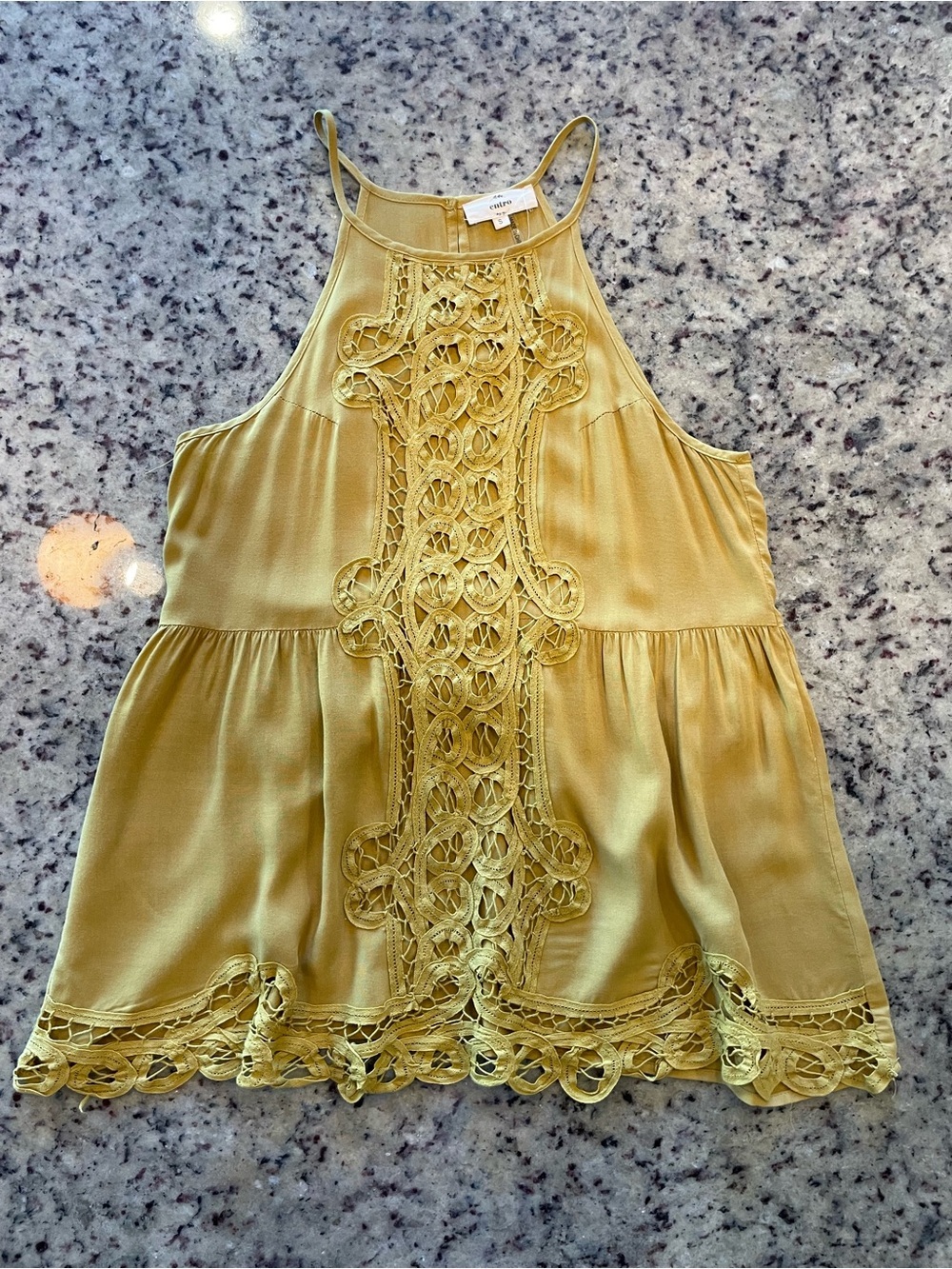 New entro Mustard Crochet-Front rayon Halter Tank S